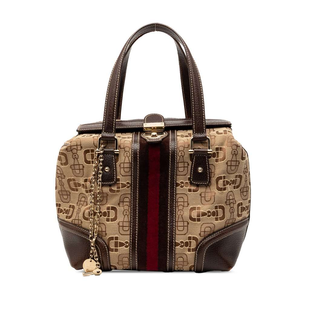Gucci Horsebit Canvas Web Treasure Handbag Beige Good condition - Front View