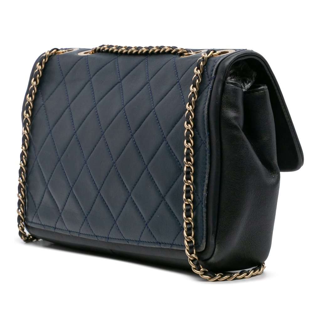 Chanel Medium Bicolor Calfskin Graphic Flap Blue Leather Very good - Back View
