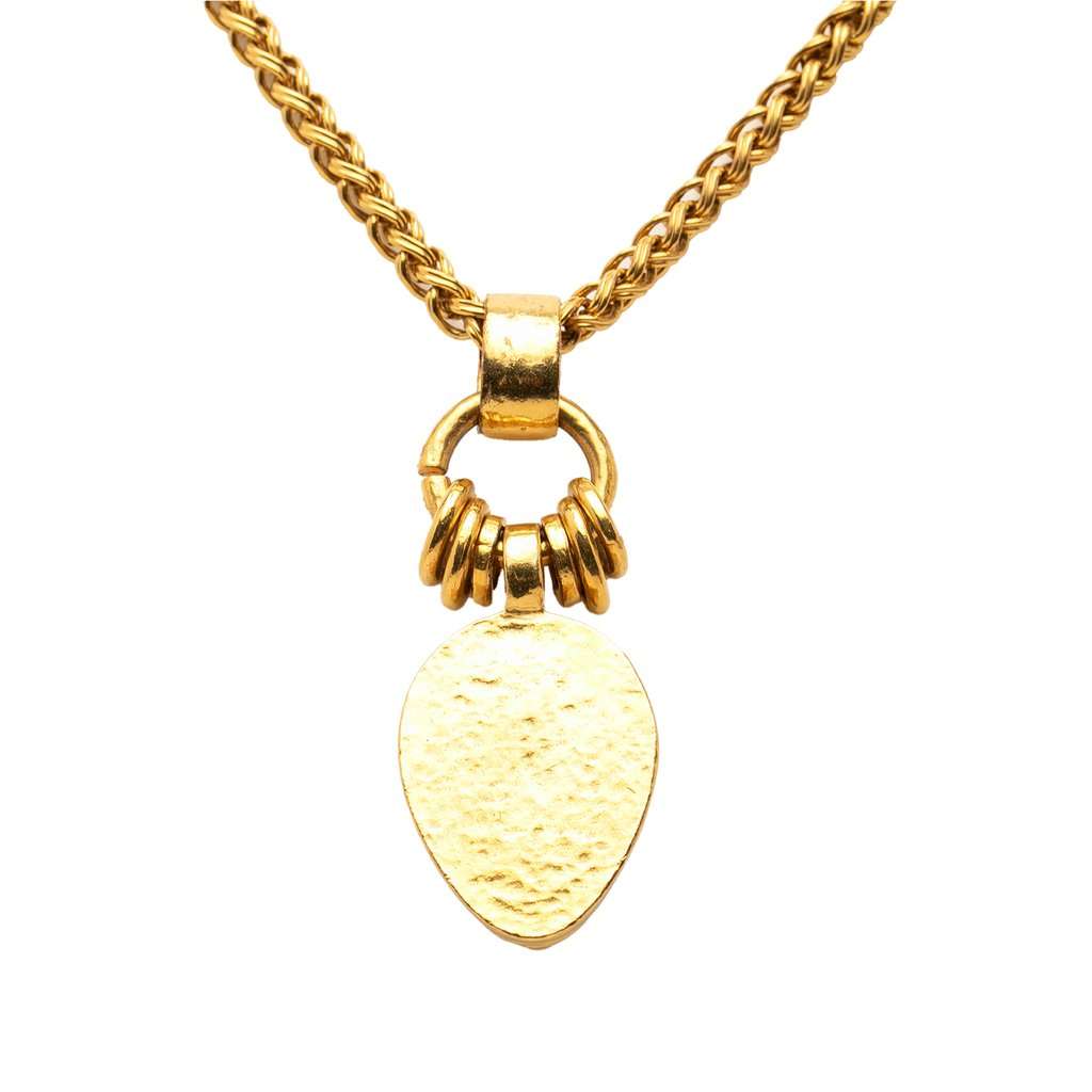 Chanel CC Gold Plated Stone Oval Pendant Necklace Gold Metal Very good - Back View