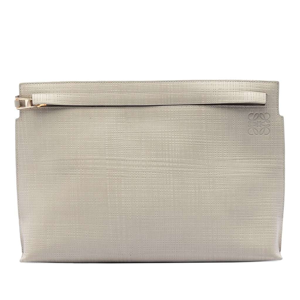 Loewe Large Linen Embossed Calfskin Anagram T Pouch Beige Leather Very good condition - Front View
