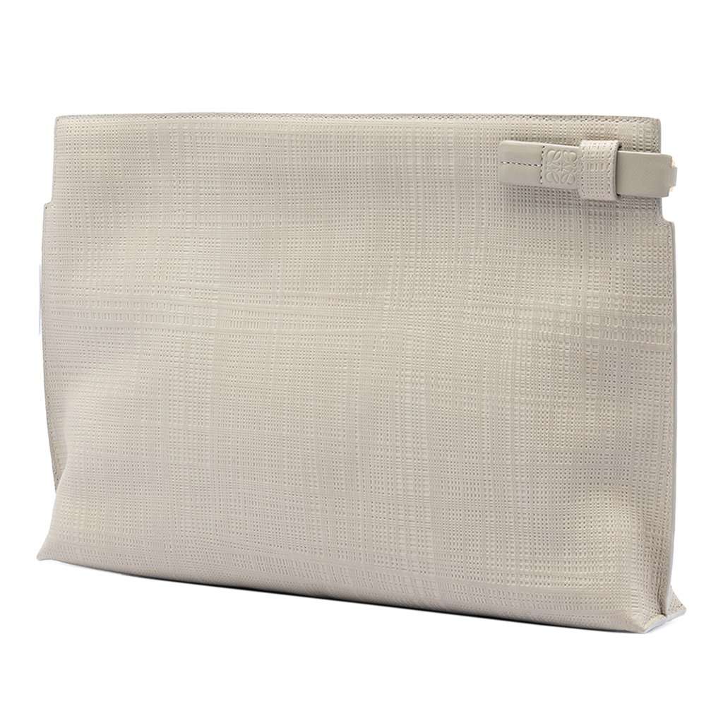Loewe Large Linen Embossed Calfskin Anagram T Pouch Beige Leather Very good condition - Back View