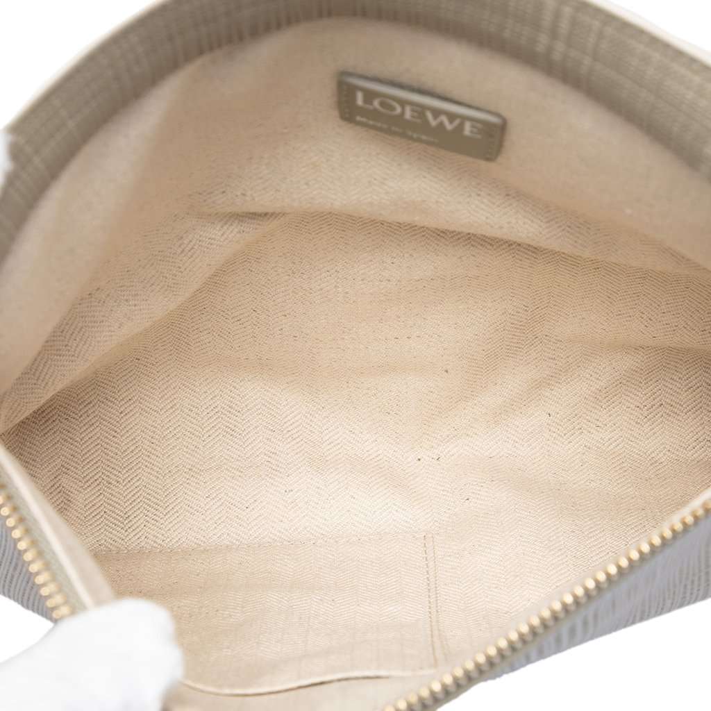 Loewe Large Linen Embossed Calfskin Anagram T Pouch Beige Leather Very good condition - Model View