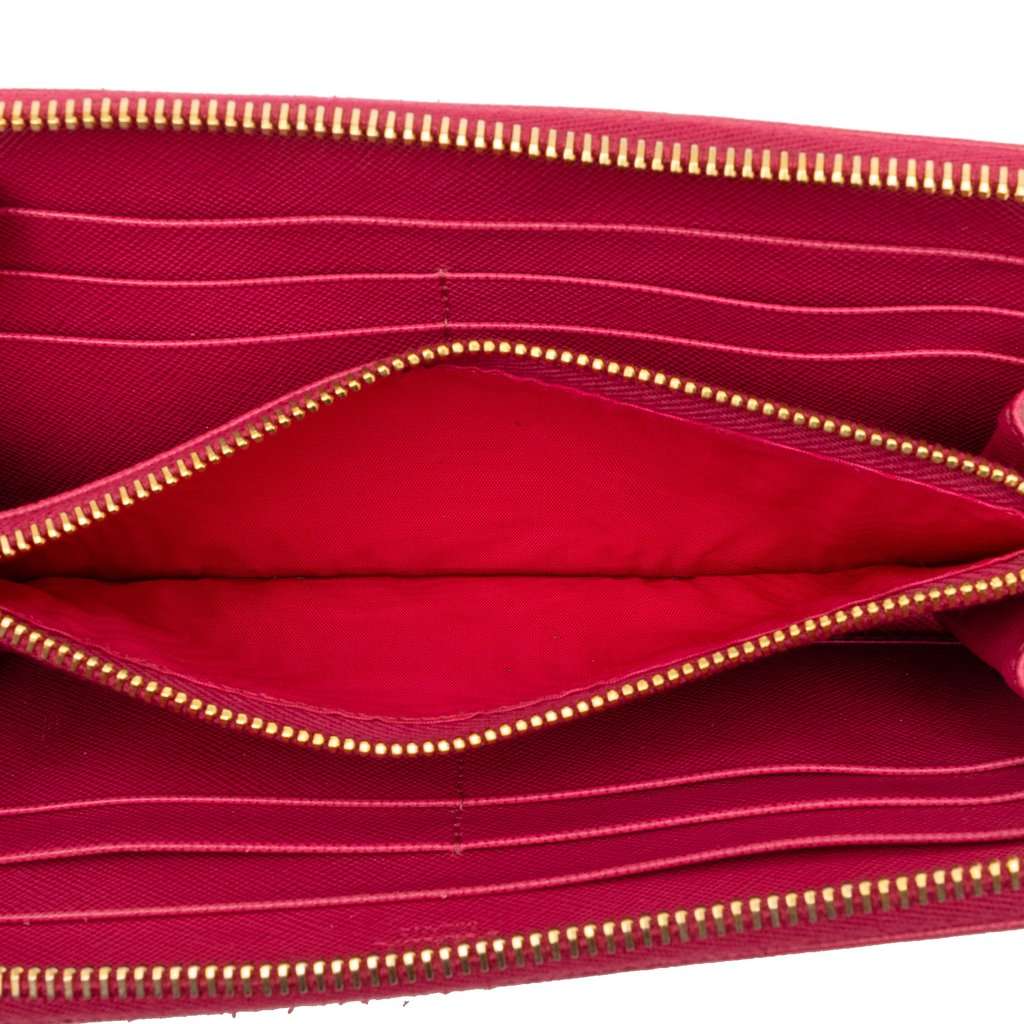 Prada Saffiano Zip Around Long Wallet Pink Leather Very good condition - Model View