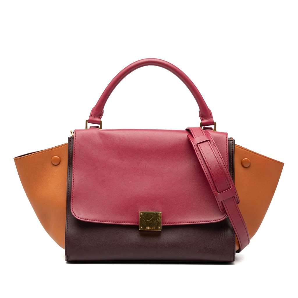 Celine Small Tricolor Leather Trapeze Satchel Brown Leather Very good - Front View