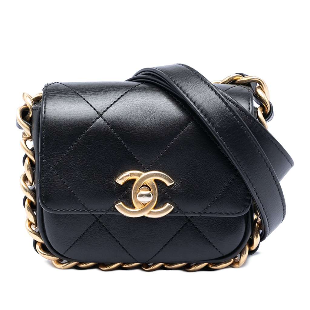 Chanel Mini Quilted Calfskin Framing Chain Flap Black Leather Very good condition - Front View