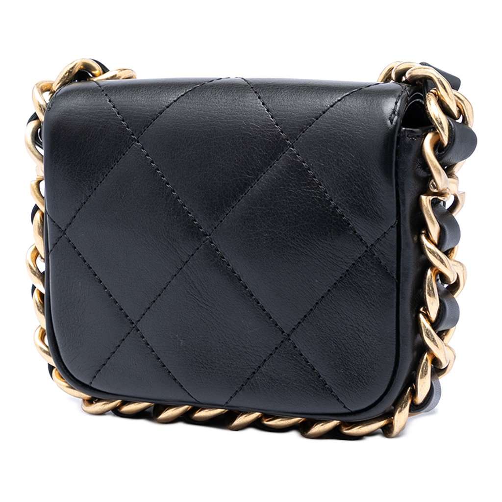 Chanel Mini Quilted Calfskin Framing Chain Flap Black Leather Very good condition - Back View