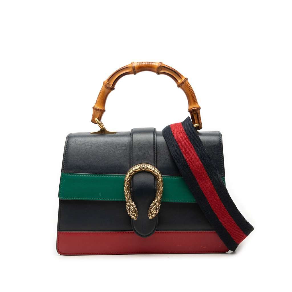 Gucci Medium Leather Bamboo Dionysus Web Satchel Blue Leather Very good - Front View