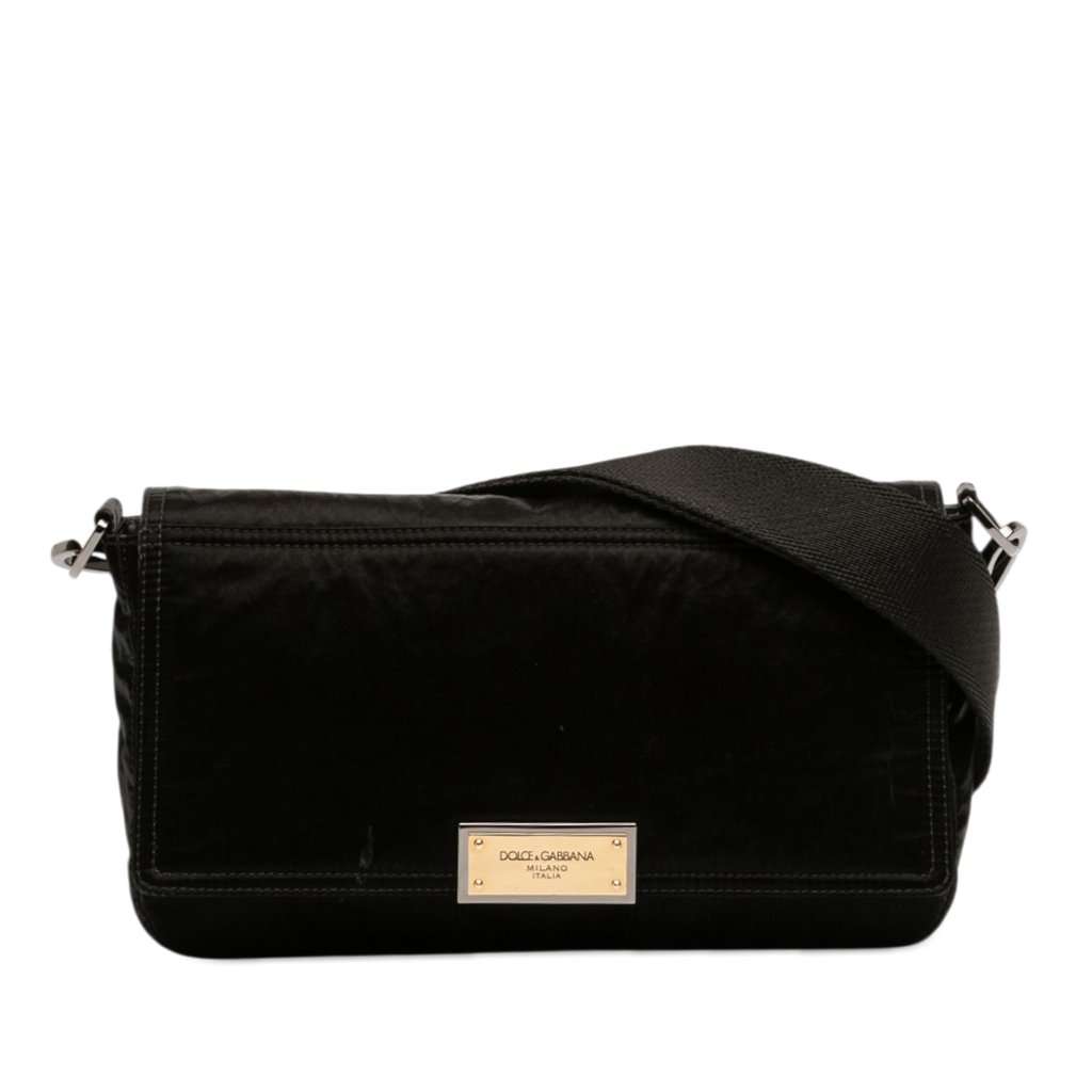 Dolce & Gabbana Nylon Logo Plaque Messenger Bag Black Very good condition - Front View