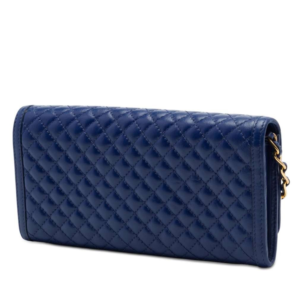 Prada Quilted Nappa Wallet On Chain Blue Leather Very good - Back View