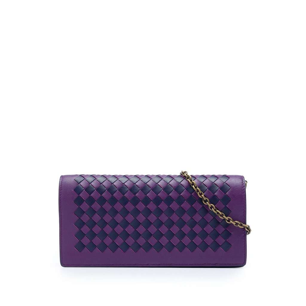Bottega Veneta Bicolor Nappa Intrecciato Continental Wallet on Chain Purple Leather Very good - Front View