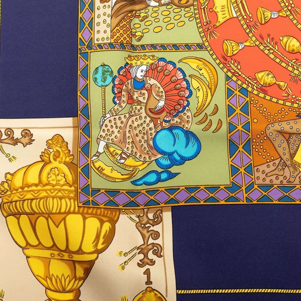 Hermès Le Tarot Silk Scarf 90 Blue Never worn - Inside View