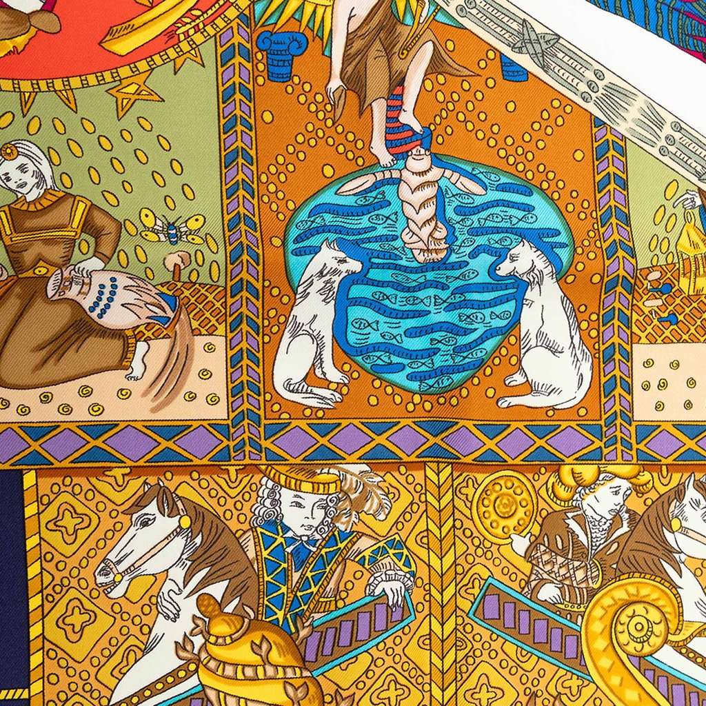 Hermès Le Tarot Silk Scarf 90 Blue Never worn - Box View