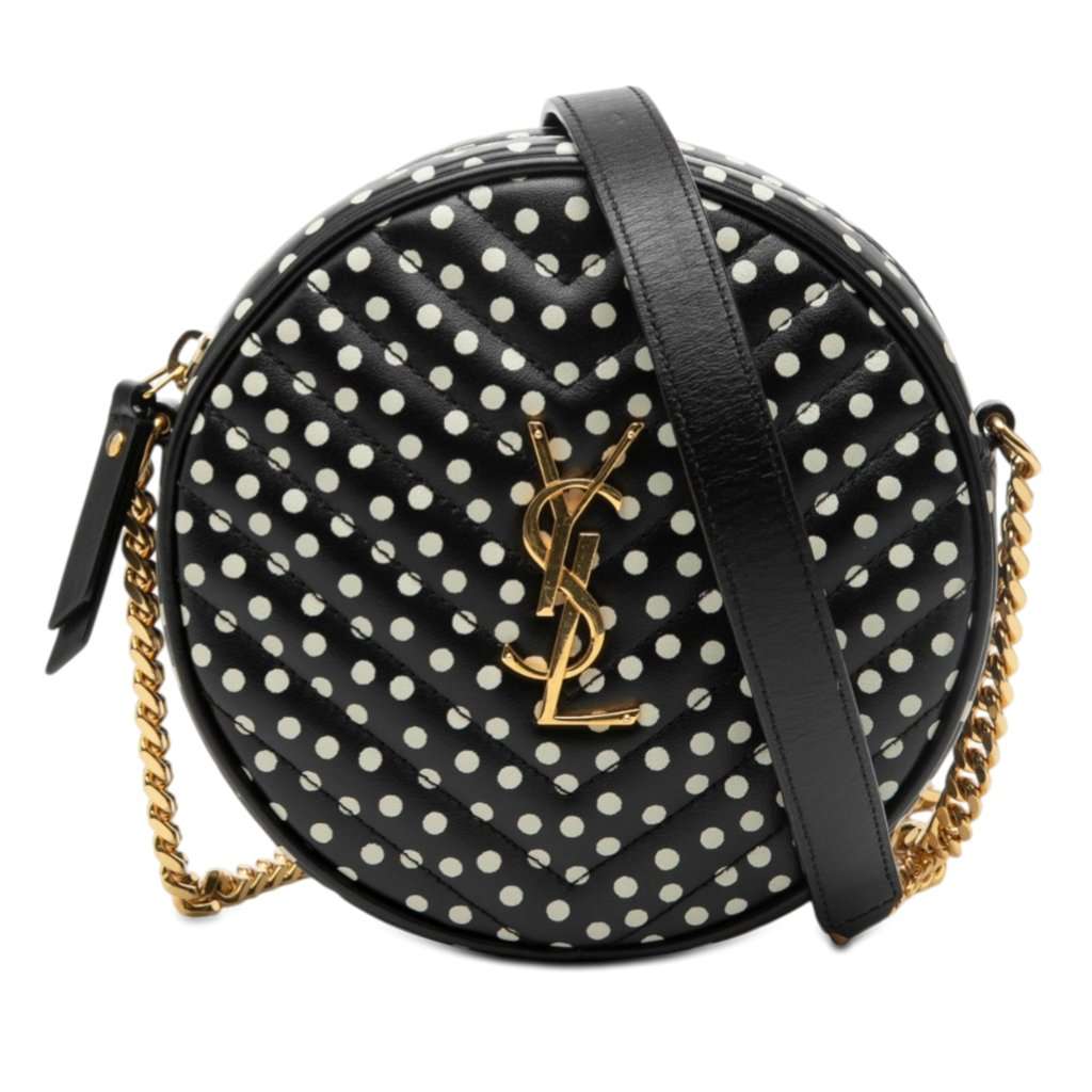 Saint Laurent Chevron Calfskin Polka Dot Round Vinyle Camera Bag Black Leather Very good - Front View