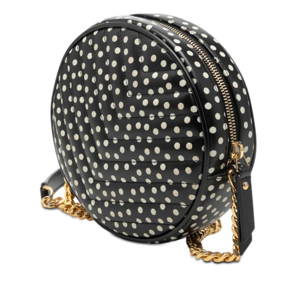 Saint Laurent Chevron Calfskin Polka Dot Round Vinyle Camera Bag Black Leather Very good - Back View