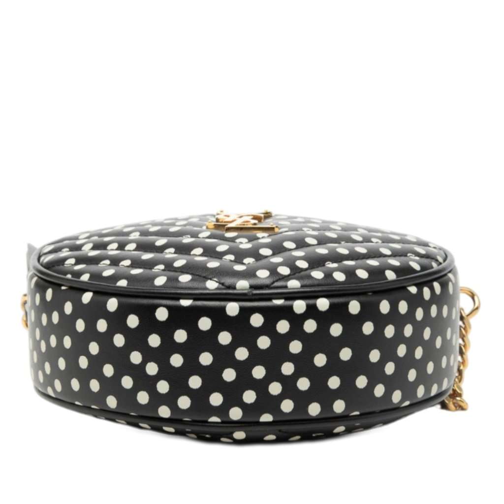 Saint Laurent Chevron Calfskin Polka Dot Round Vinyle Camera Bag Black Leather Very good - Inside View