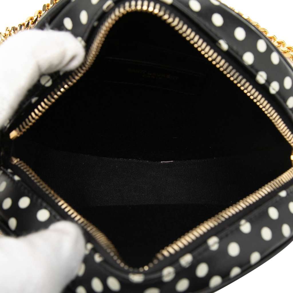 Saint Laurent Chevron Calfskin Polka Dot Round Vinyle Camera Bag Black Leather Very good - Model View