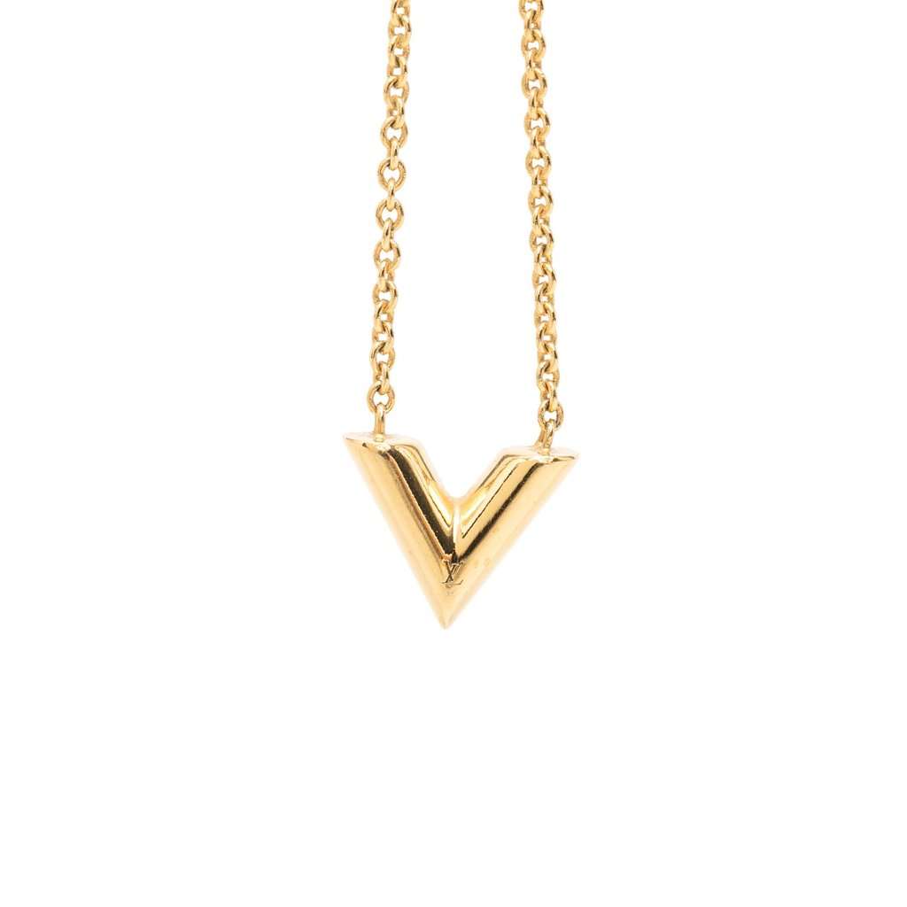 Louis Vuitton Gold Plated Essential V Necklace Gold Metal Very good condition - Back View