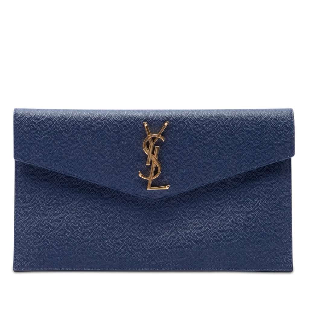Saint Laurent Grain de Poudre Uptown Pouch Blue Leather Very good condition - Front View