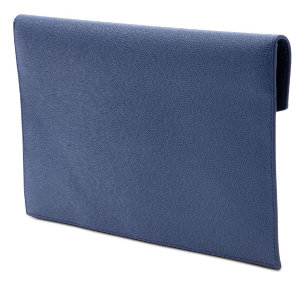 Saint Laurent Grain de Poudre Uptown Pouch Blue Leather Very good condition - Back View