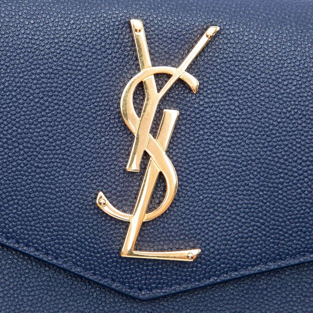 Saint Laurent Grain de Poudre Uptown Pouch Blue Leather Very good condition - Box View