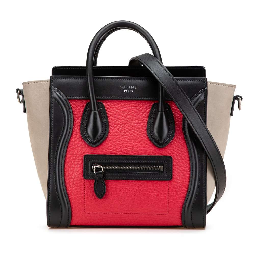 Celine Nano Tricolor Nubuck and Calfskin Luggage Tote Red Leather Very good - Front View
