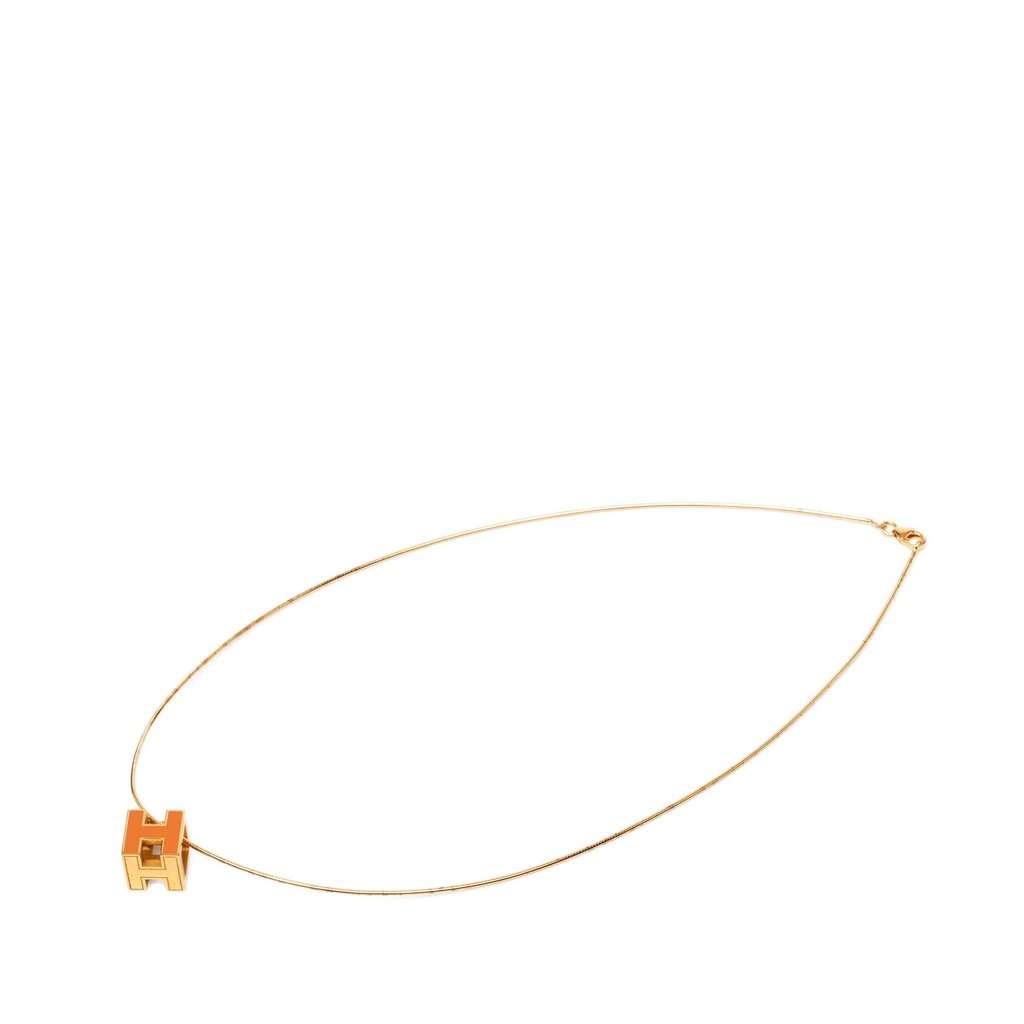 Hermès Gold Plated and Enamel Cage d H Pendant Necklace Gold Metal Very good - Front View