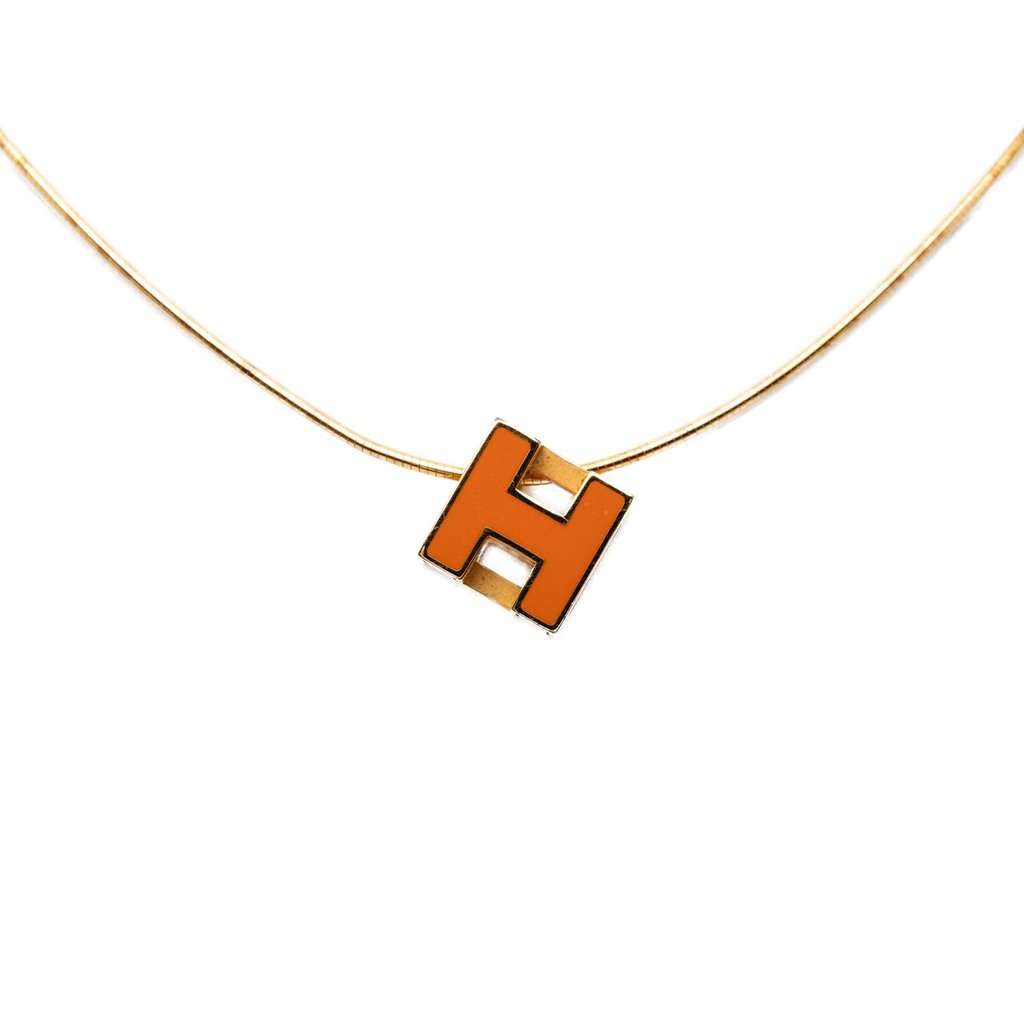 Hermès Gold Plated and Enamel Cage d H Pendant Necklace Gold Metal Very good - Back View