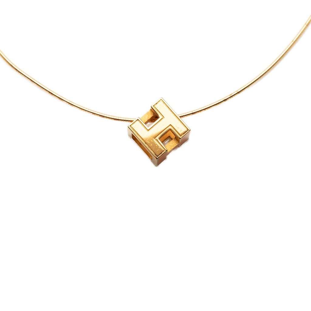 Hermès Gold Plated and Enamel Cage d H Pendant Necklace Gold Metal Very good - Inside View