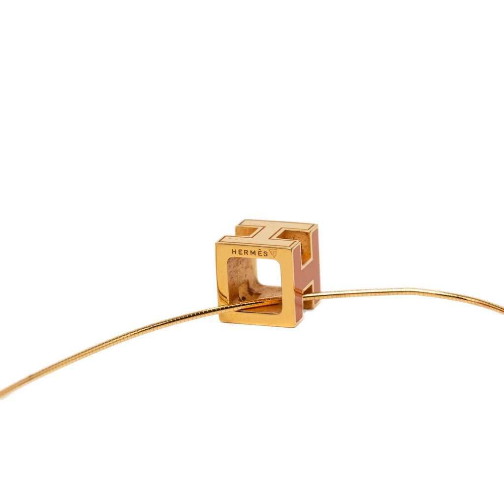 Hermès Gold Plated and Enamel Cage d H Pendant Necklace Gold Metal Very good - Model View