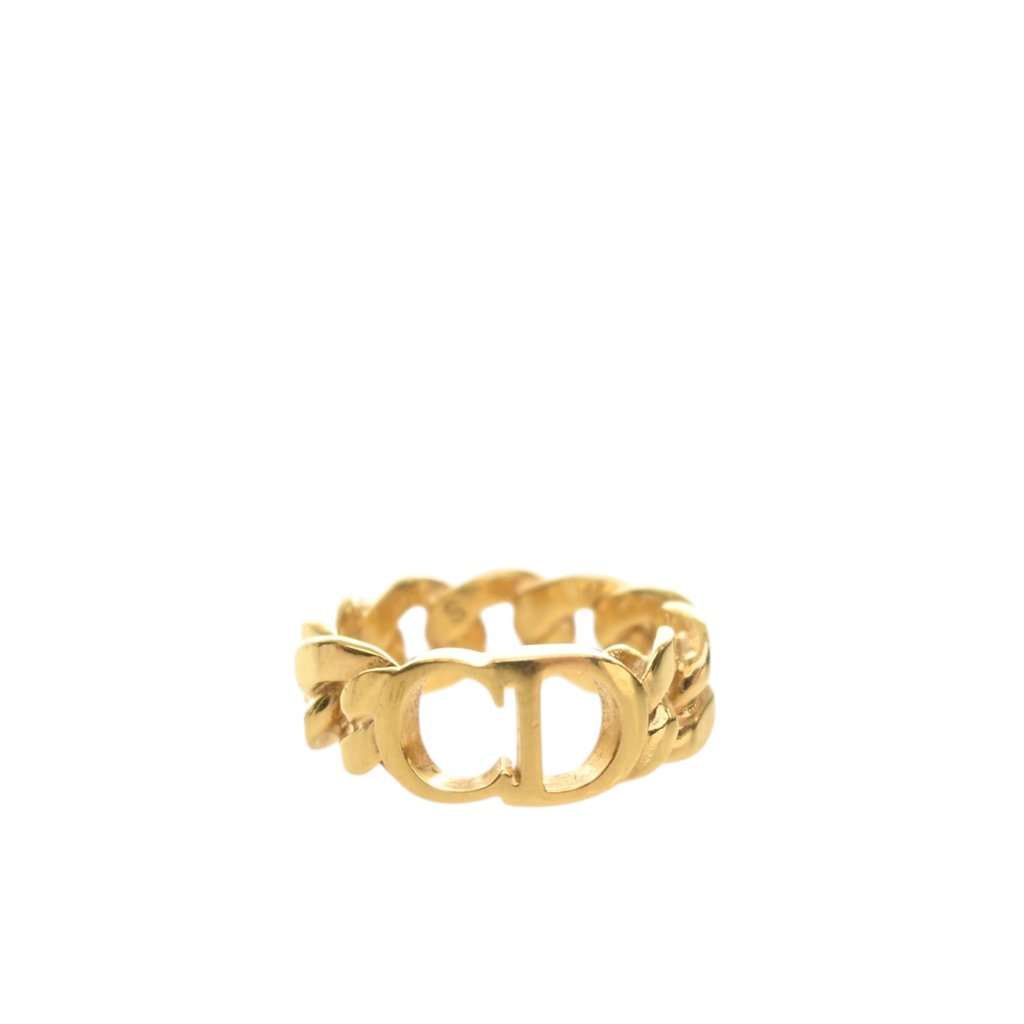 Dior Gold Plated Danseuse Etoile CD Logo Chain Ring Gold Metal Very good condition - Front View
