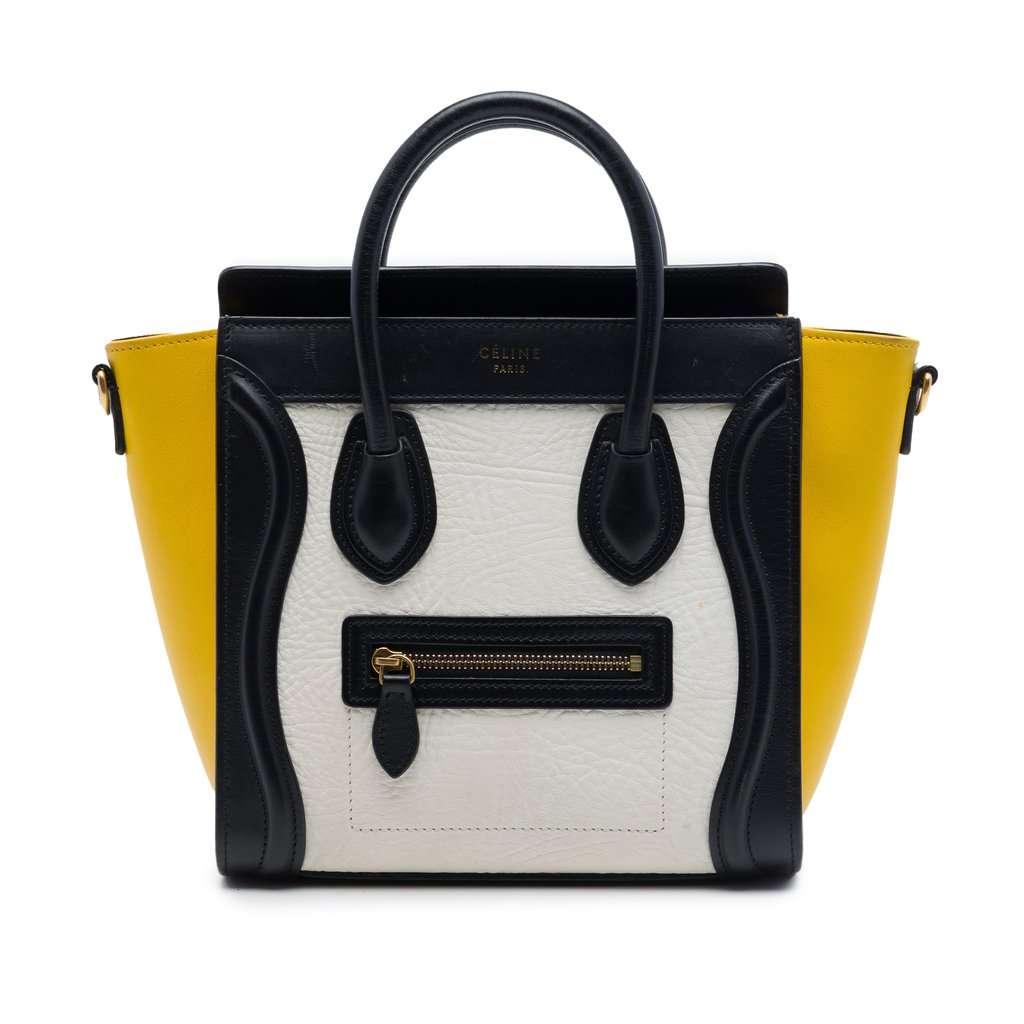Celine Nano Tricolor Nubuck and Drummed Calfskin Luggage Tote White Leather Very good - Front View