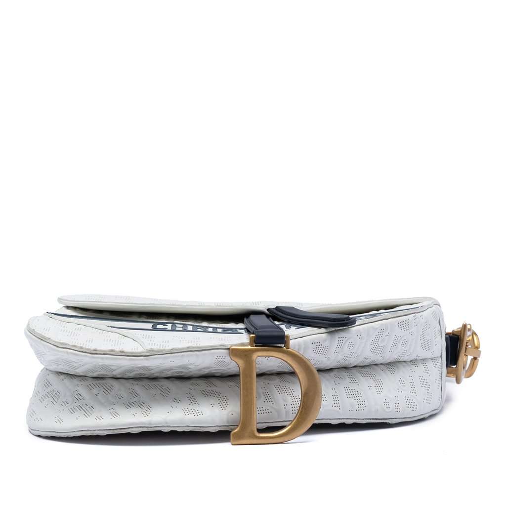 Dior Perforated Oblique Embossed Calfskin Saddle Bag White Leather Very good condition - Inside View