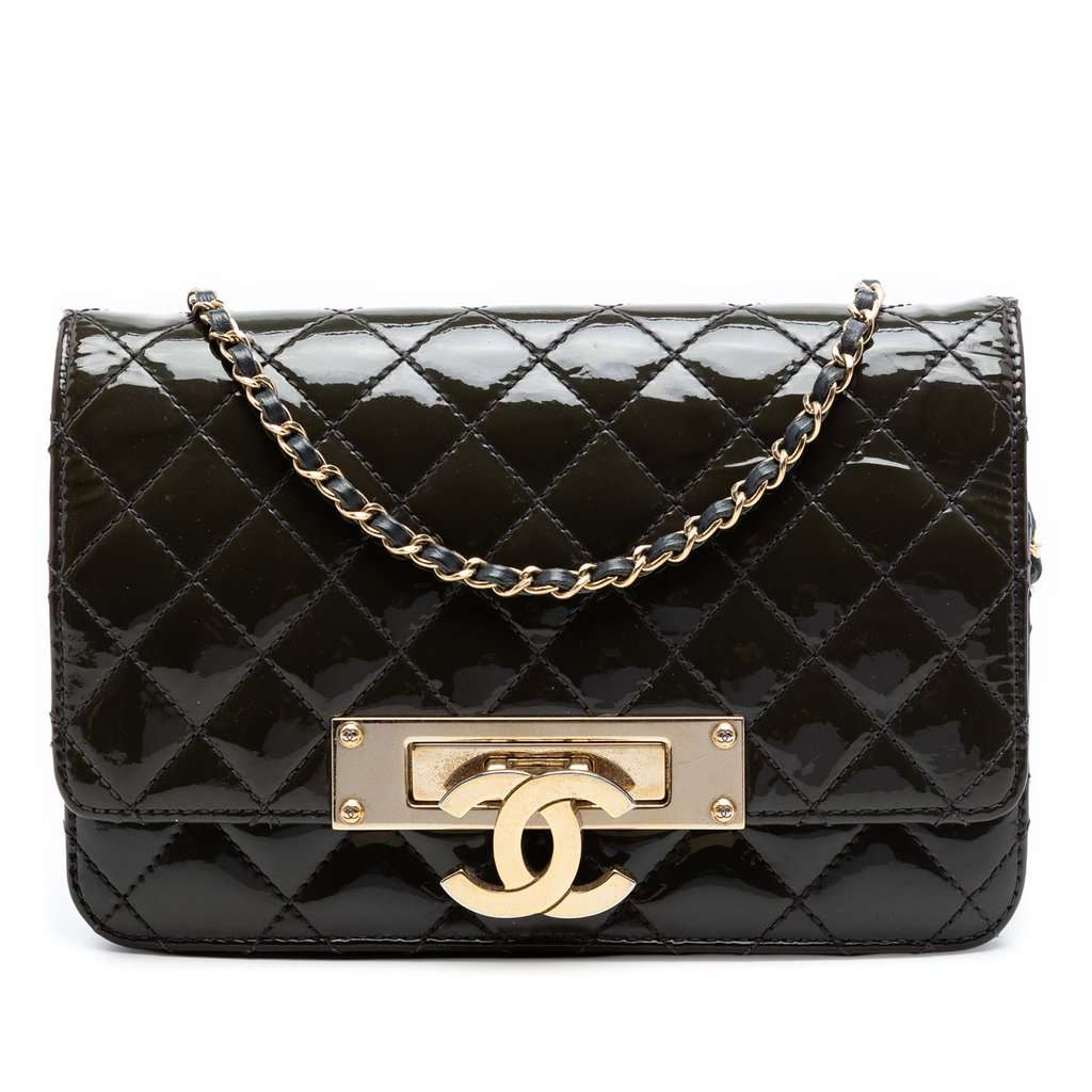 Chanel Quilted Patent Golden Class Wallet on Chain Black Leather Very good condition - Front View