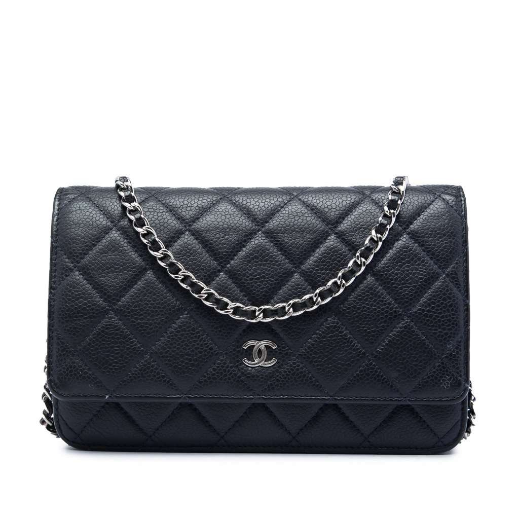 Chanel CC Quilted Caviar Wallet on Chain Black Leather Very good - Front View