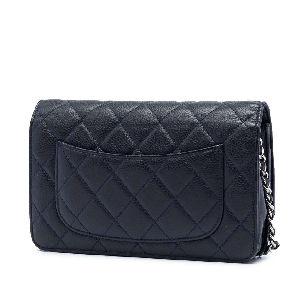 Chanel CC Quilted Caviar Wallet on Chain Black Leather Very good - Back View