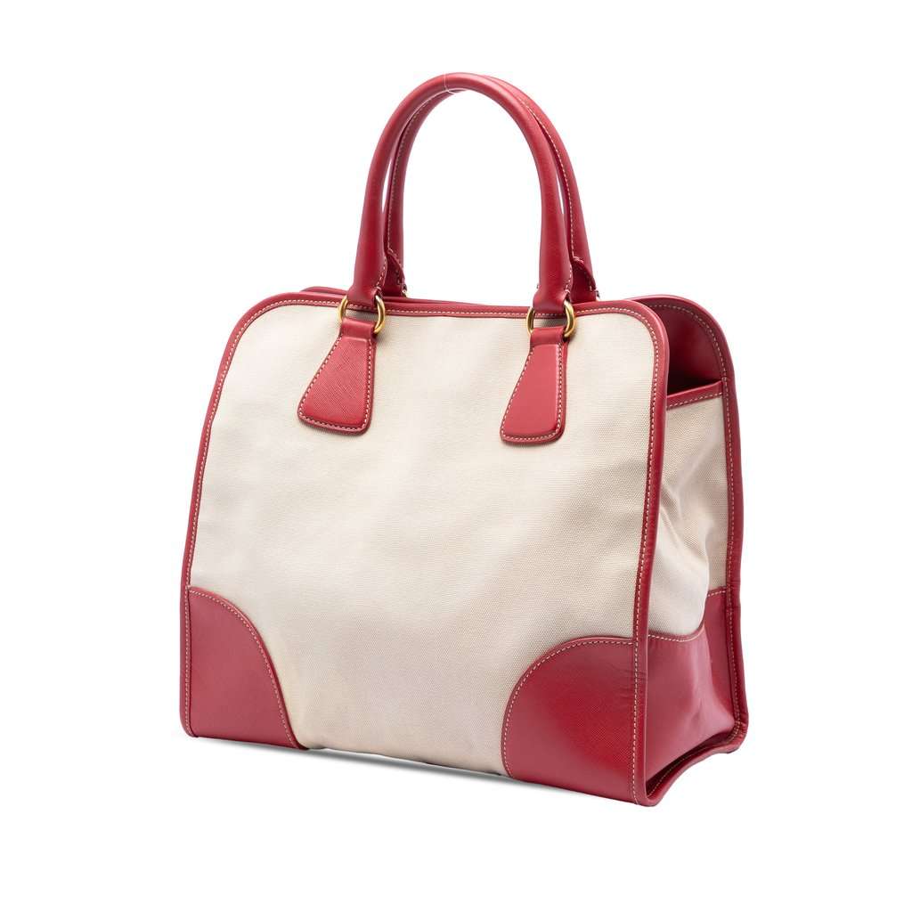 Prada Saffiano Trimmed Canvas Canapa Logo Satchel Beige Very good condition - Back View