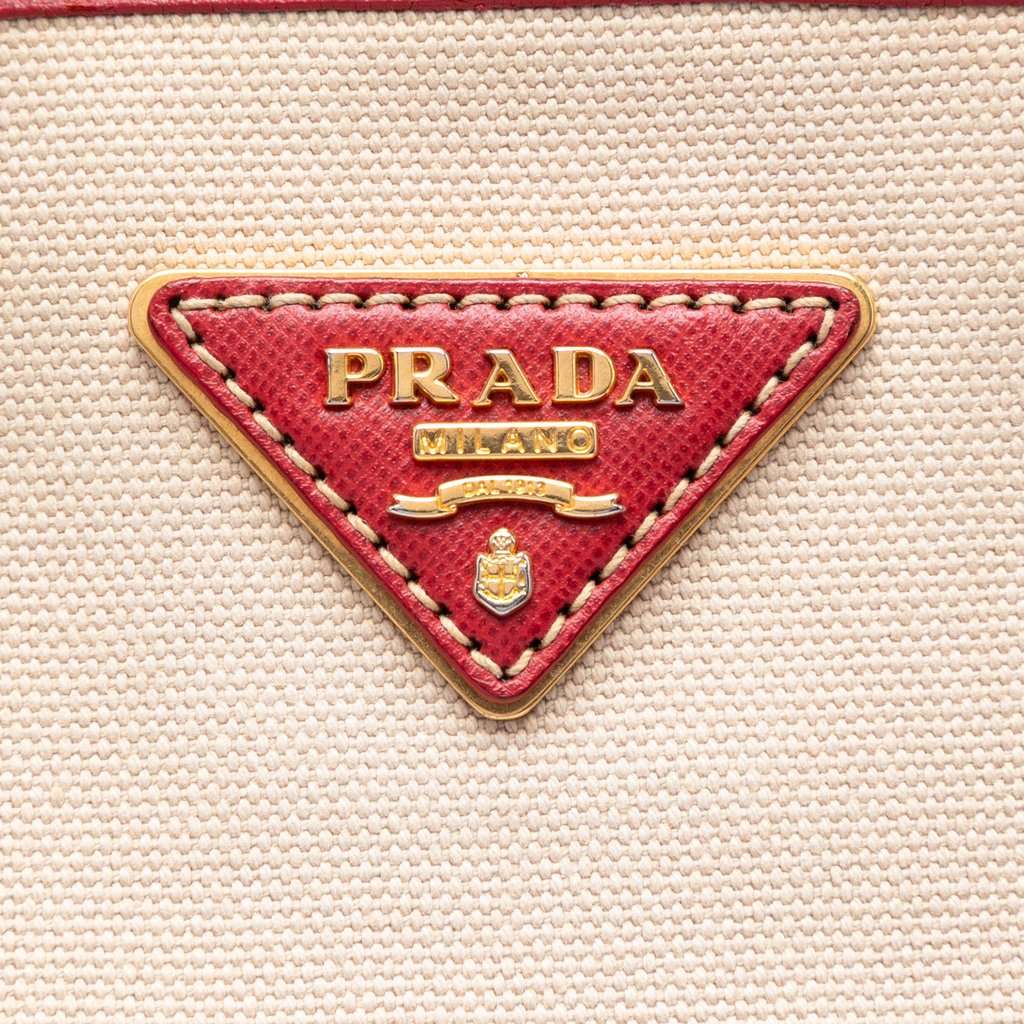 Prada Saffiano Trimmed Canvas Canapa Logo Satchel Beige Very good condition - Box View
