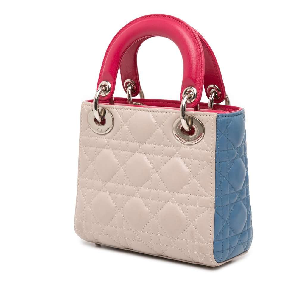 Dior Mini Tricolor Lambskin Cannage Lady Dior Brown Leather Very good - Back View