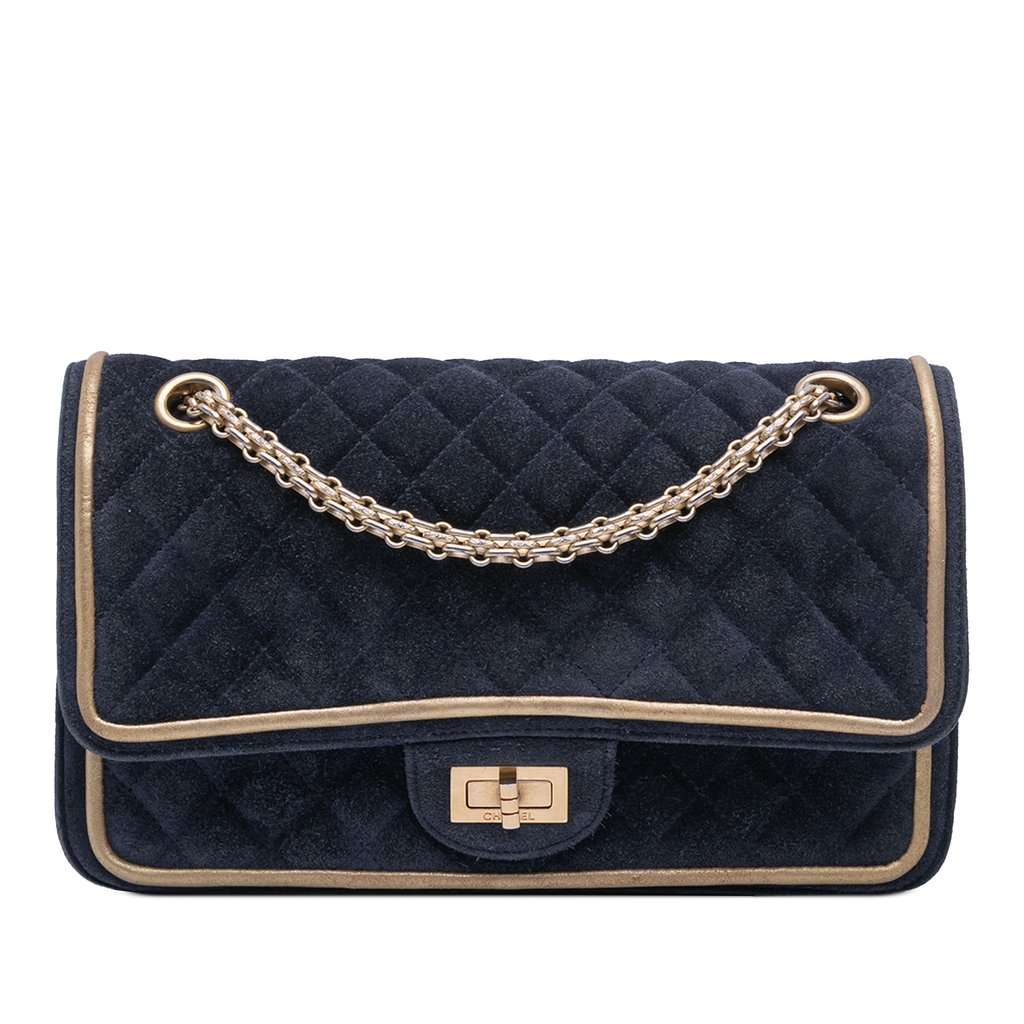 Chanel Reissue 2.55 Quilted Suede Double Flap 225 Blue Leather Very good - Front View