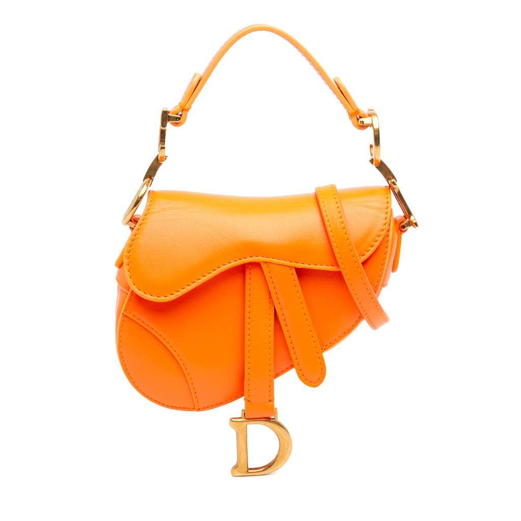 Dior Micro Goatskin Saddle Bag Orange Leather Very good condition - Front View