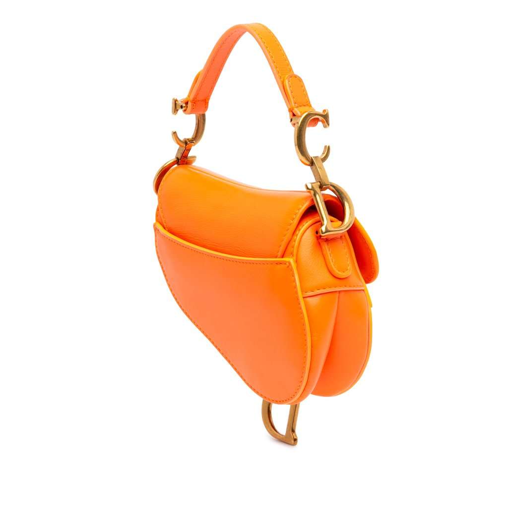 Dior Micro Goatskin Saddle Bag Orange Leather Very good condition - Back View