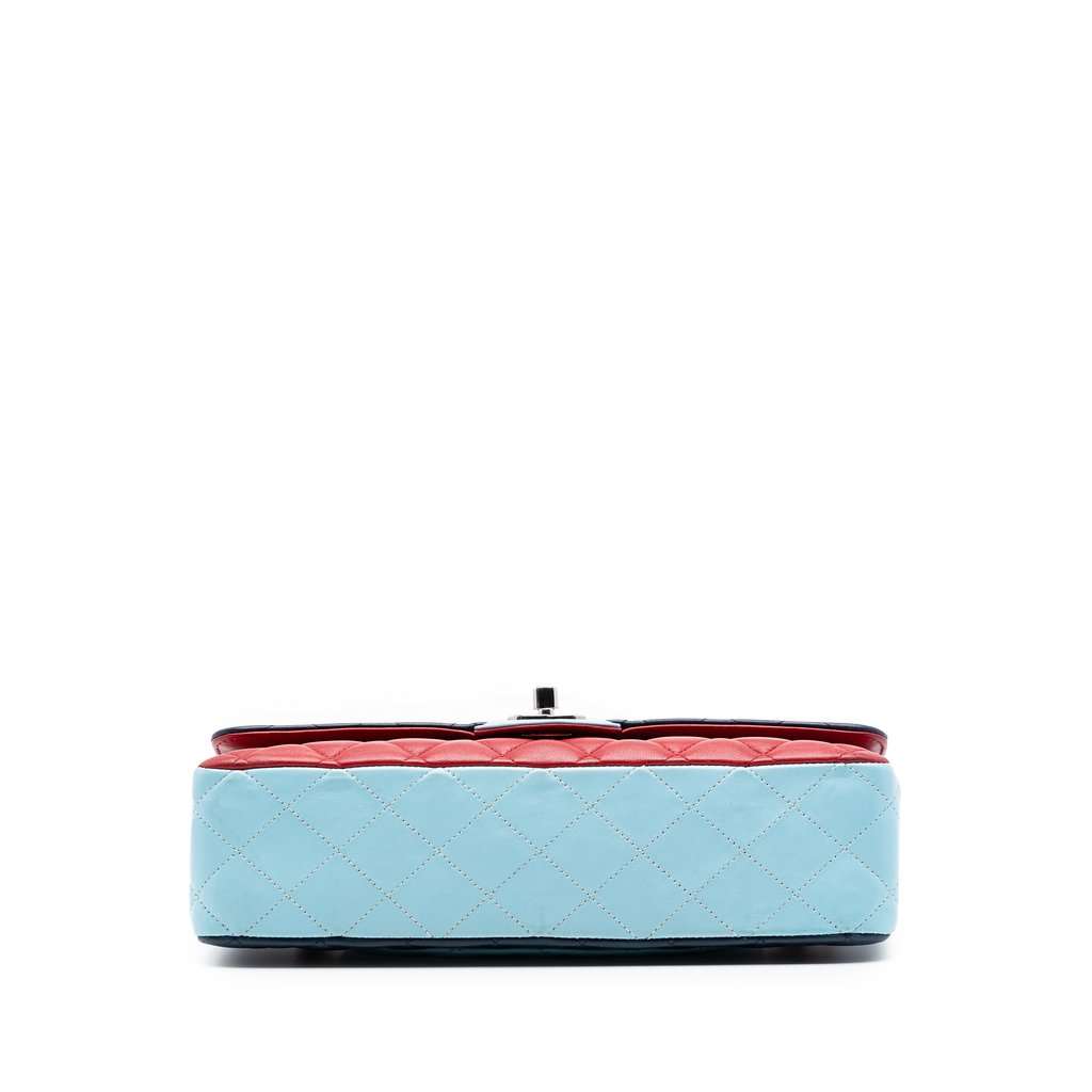 Chanel Medium Classic Tricolor Lambskin Double Flap Blue Leather Very good condition - Inside View