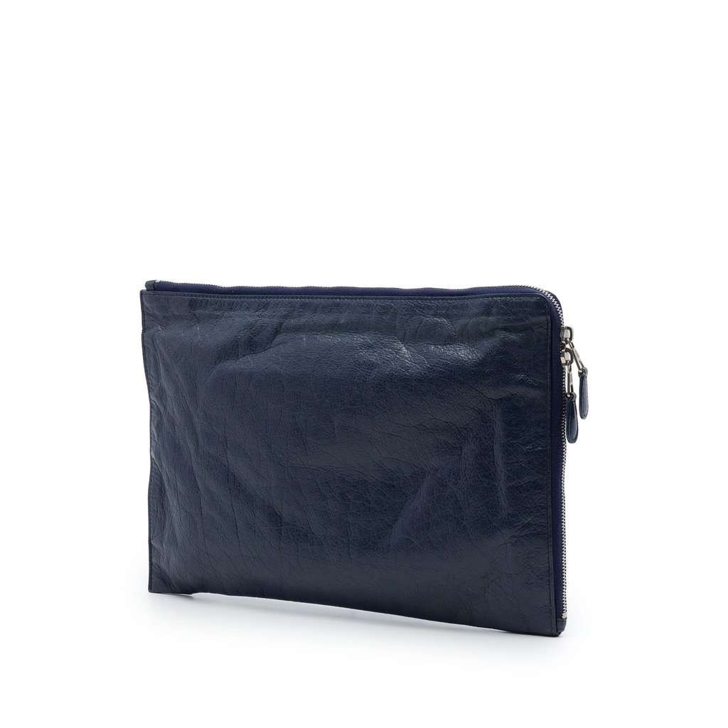 Balenciaga Lambskin Motocross Giant 12 Zip Around Flat Clutch Blue Leather Very good - Back View