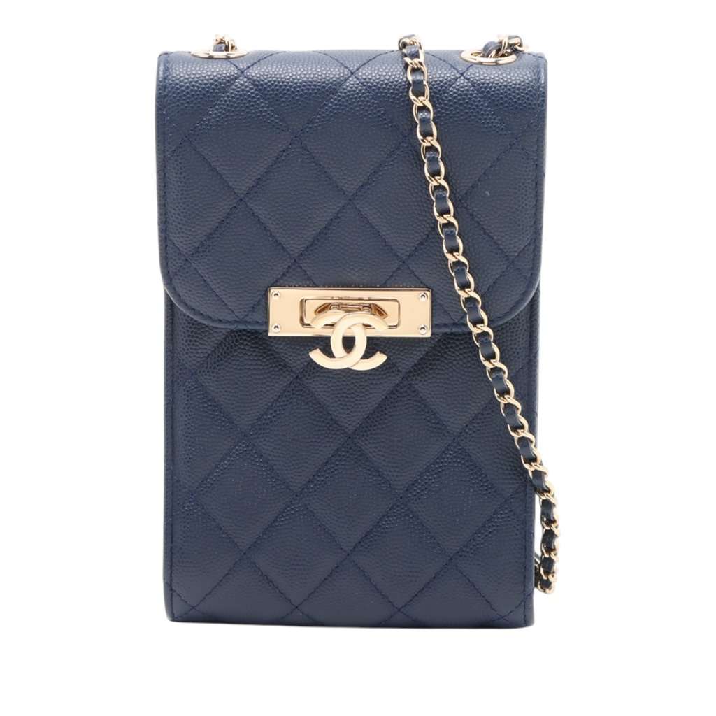 Chanel Quilted Caviar Golden Class Phone Holder Blue Leather Very good condition - Front View