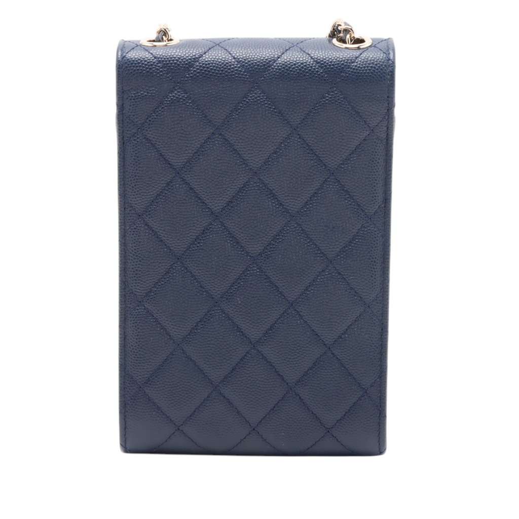 Chanel Quilted Caviar Golden Class Phone Holder Blue Leather Very good condition - Back View