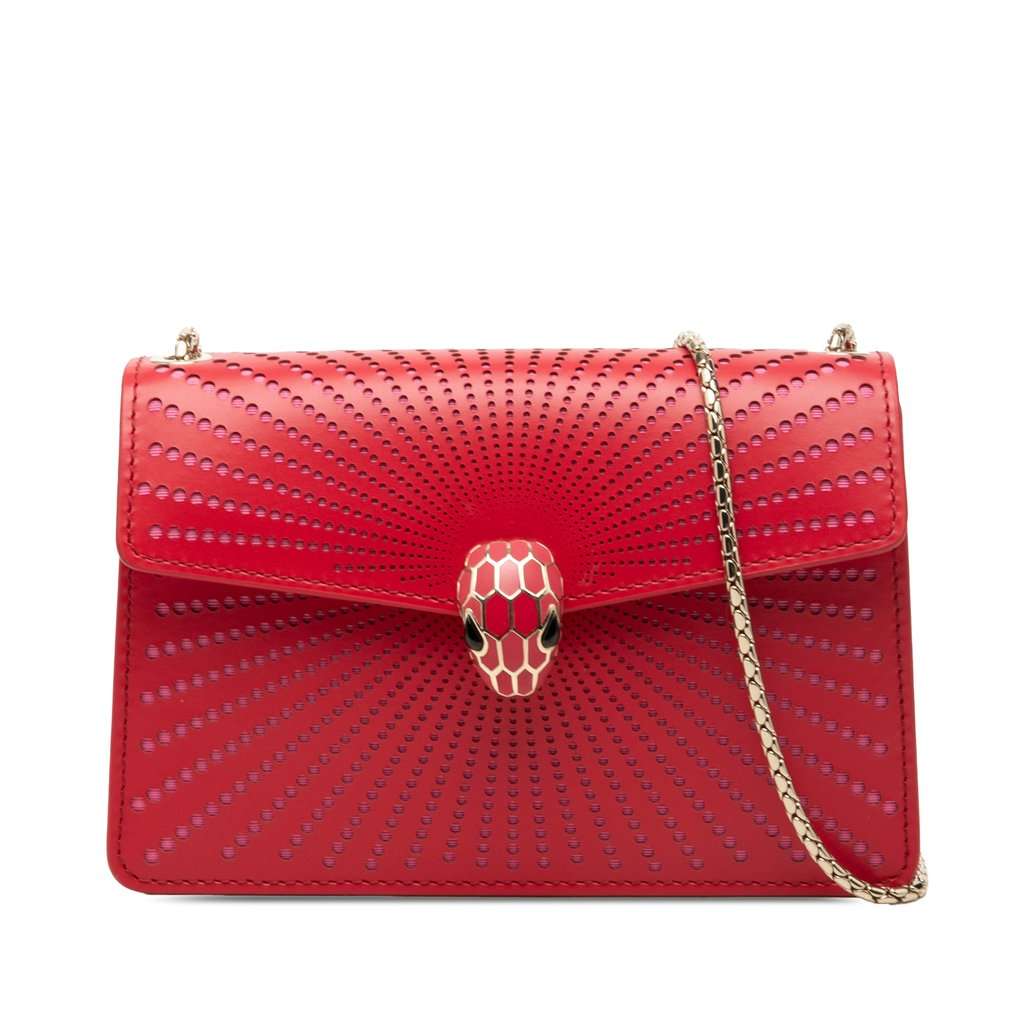Bvlgari Small Laser Cut Calfskin Serpenti Forever Diamond Blast Sunshine Crossbody Red Leather Very good condition - Front View