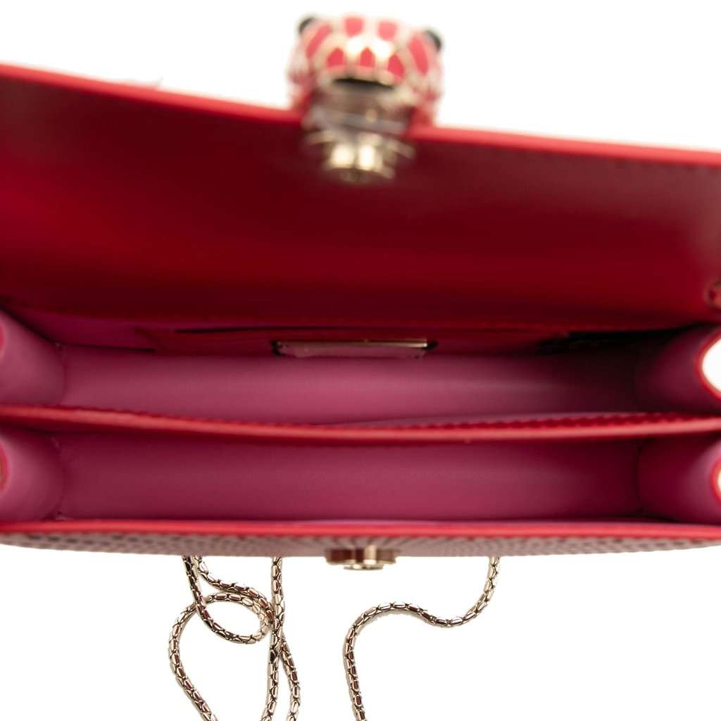 Bvlgari Small Laser Cut Calfskin Serpenti Forever Diamond Blast Sunshine Crossbody Red Leather Very good condition - Model View