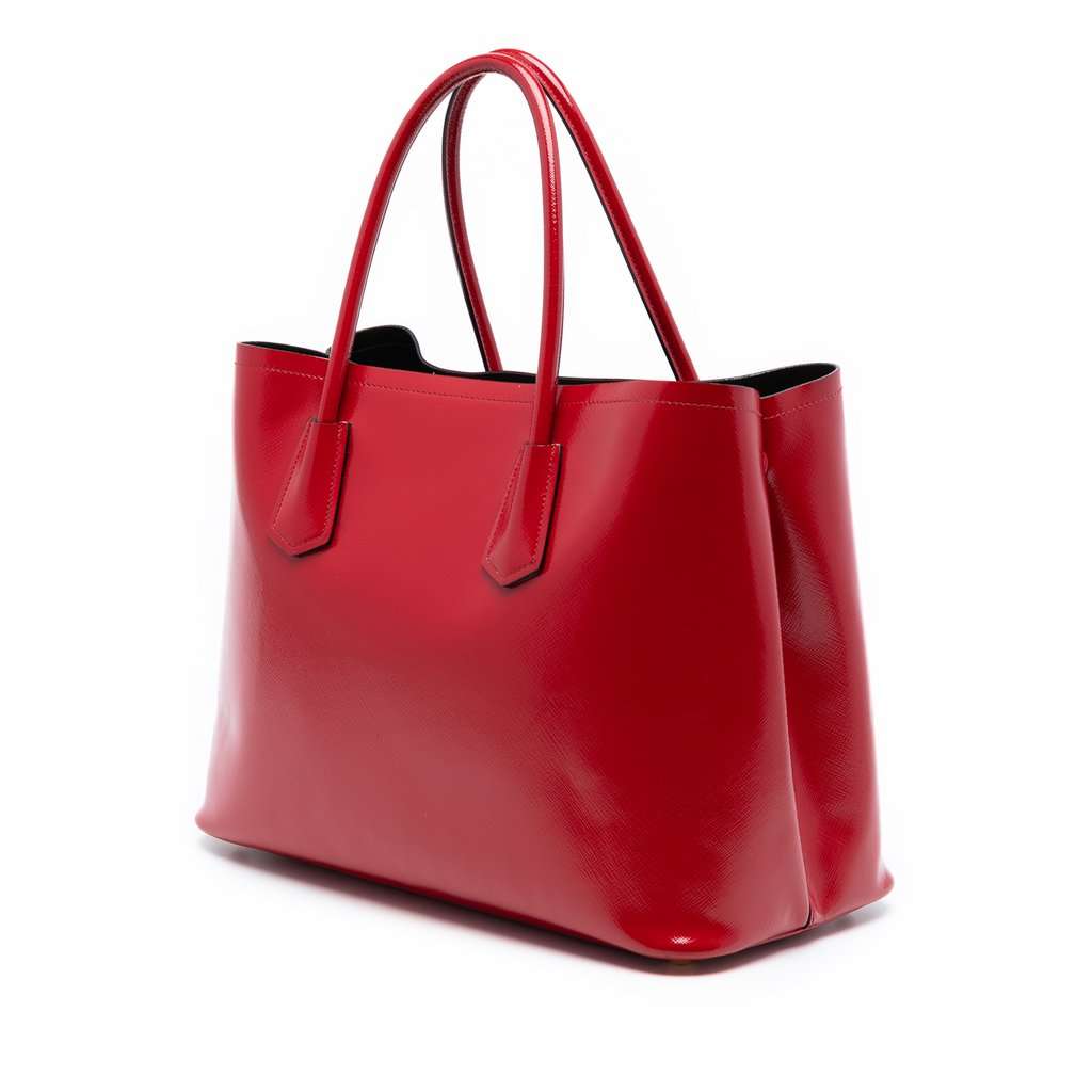 Prada Medium Saffiano Vernice Double Satchel Red Leather Very good - Back View