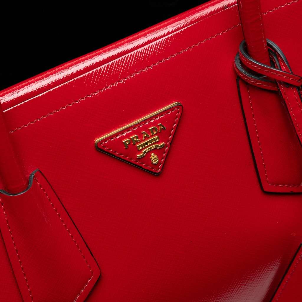 Prada Medium Saffiano Vernice Double Satchel Red Leather Very good - Box View