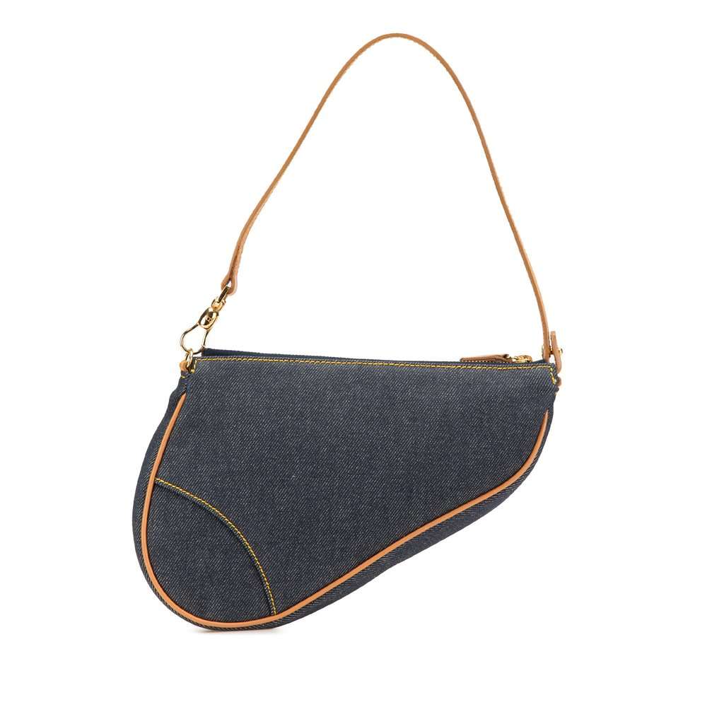 Dior Mini Denim Saddle Pochette Blue Very good - Front View